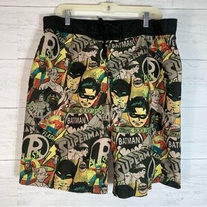 Batman Mens Swim Trunks Board Shorts Sz 2XL DC Comics Robin Flash Pop Art Black